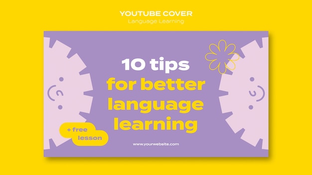 PSD gratuito plantilla de portada de youtube de clases de aprendizaje de idiomas