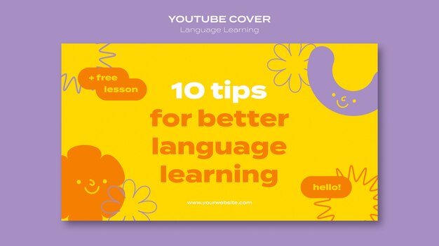 Plantilla de portada de youtube de clases de aprendizaje de idiomas