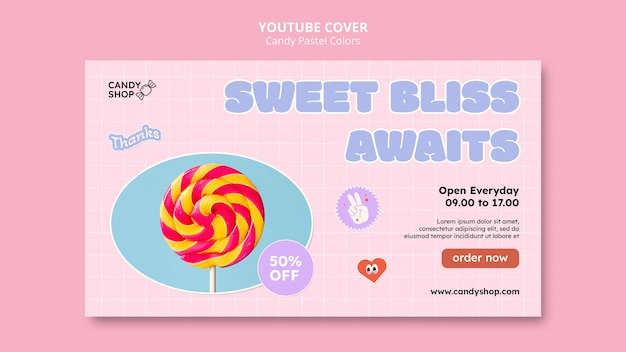 PSD gratuito plantilla de portada de youtube de colores pastel de caramelo