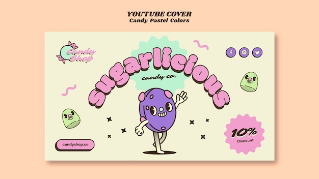 PSD gratuito plantilla de portada de youtube de colores pastel de caramelo