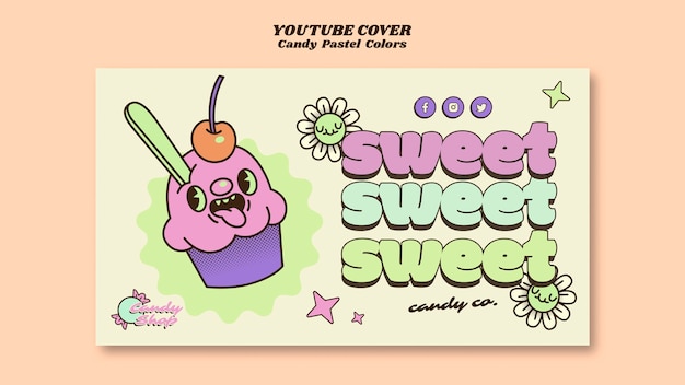 Plantilla de portada de youtube de colores pastel de caramelo