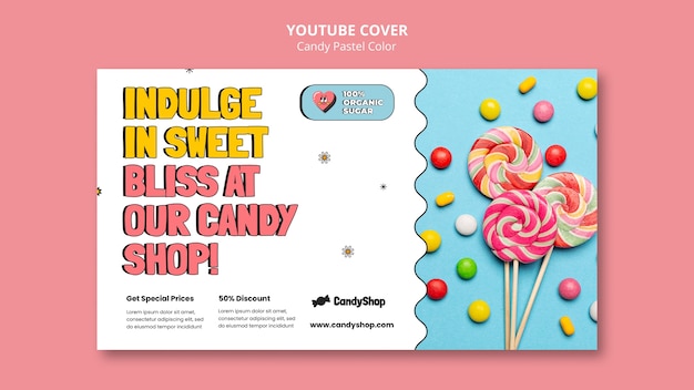 Plantilla de portada de youtube de colores pastel de caramelo