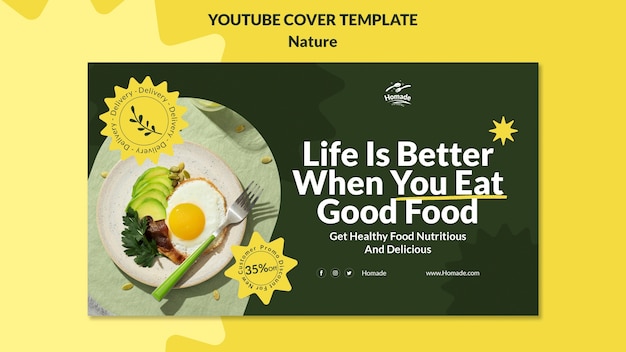 PSD gratuito plantilla de portada de youtube de comida natural
