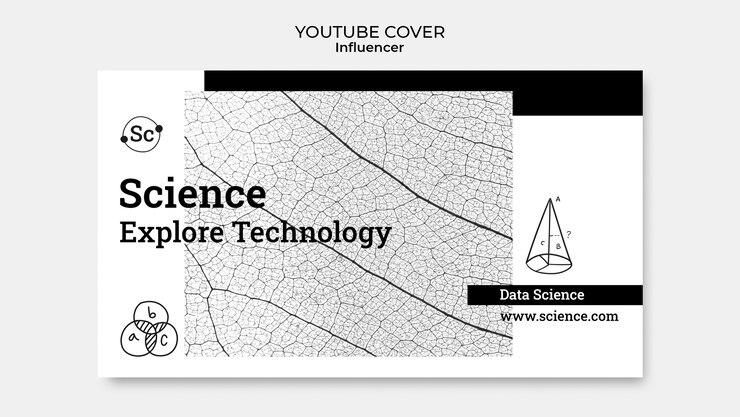 PSD gratuito plantilla de portada de youtube de concepto de ciencia dibujada a mano