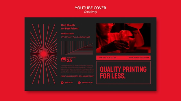 PSD gratuito plantilla de portada de youtube de concepto de creatividad