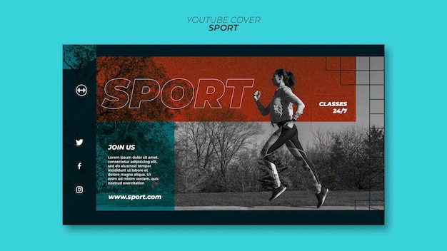 PSD gratuito plantilla de portada de youtube de concepto deportivo de diseño plano