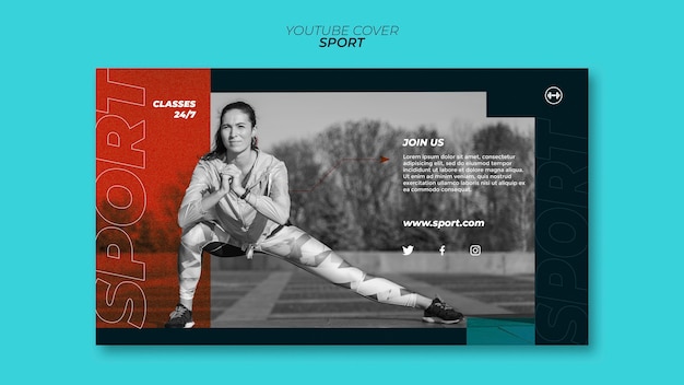 Plantilla de portada de youtube de concepto deportivo de diseño plano