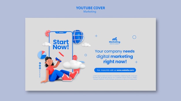 PSD gratuito plantilla de portada de youtube de concepto de marketing