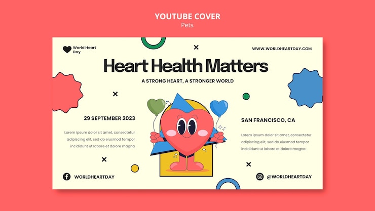 PSD gratuito plantilla de portada de youtube para la concientización del día mundial del corazón