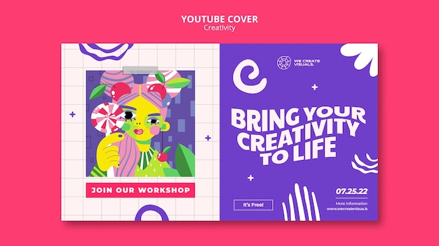 Plantilla de portada de youtube de creatividad de diseño plano