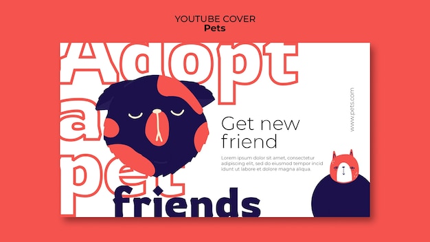 PSD gratuito plantilla de portada de youtube de cuidado de mascotas dibujada a mano