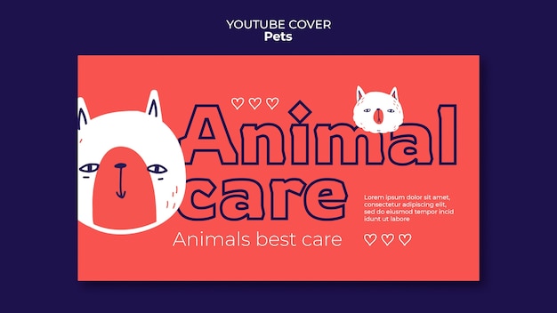 PSD gratuito plantilla de portada de youtube de cuidado de mascotas dibujada a mano