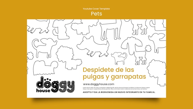 Plantilla de portada de youtube para el cuidado de mascotas dibujada a mano