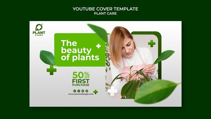 PSD gratuito plantilla de portada de youtube de cuidado de plantas