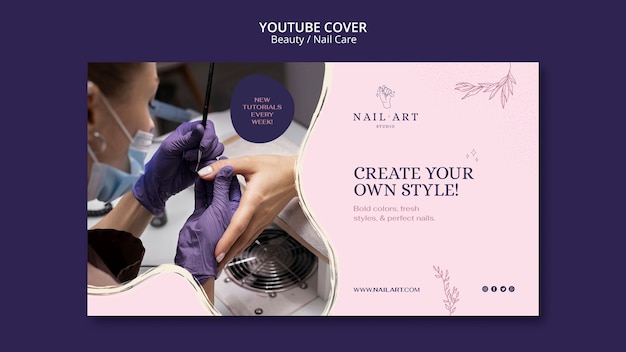 PSD gratuito plantilla de portada de youtube para cuidado de uñas.