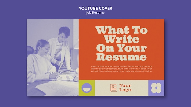 PSD gratuito plantilla de portada de youtube de currículum laboral de diseño plano