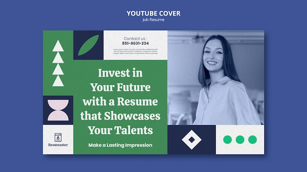 PSD gratuito plantilla de portada de youtube de currículum laboral de diseño plano