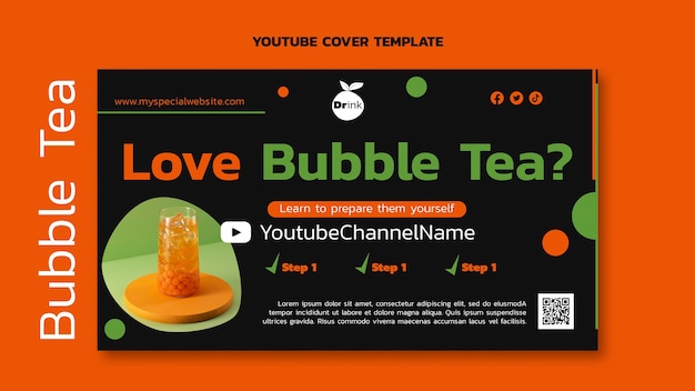 PSD gratuito plantilla de portada de youtube de delicioso té de burbujas