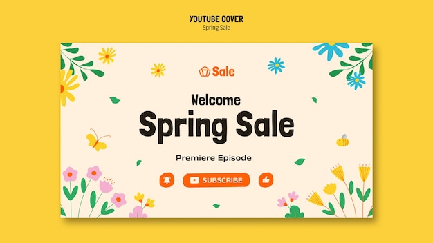 Plantilla de portada de youtube de descuento de venta de primavera