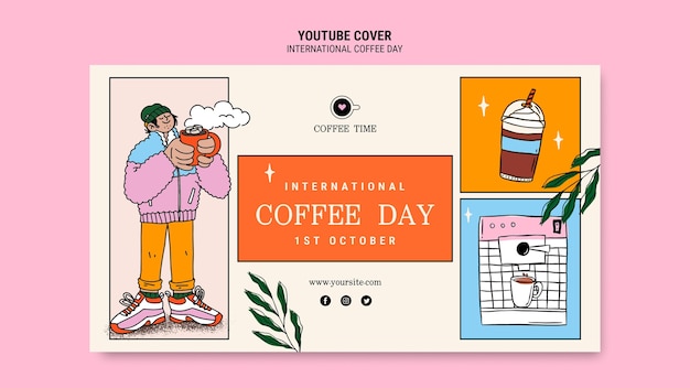 Plantilla de portada de youtube del día internacional del café
