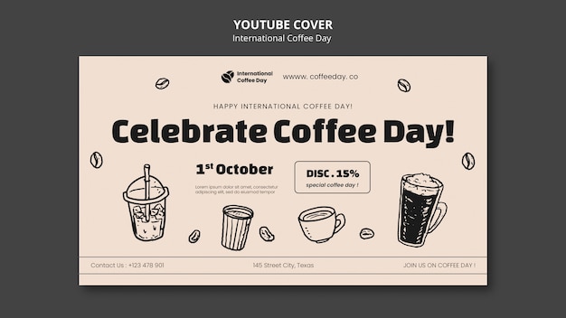 PSD gratuito plantilla de portada de youtube del día internacional del café