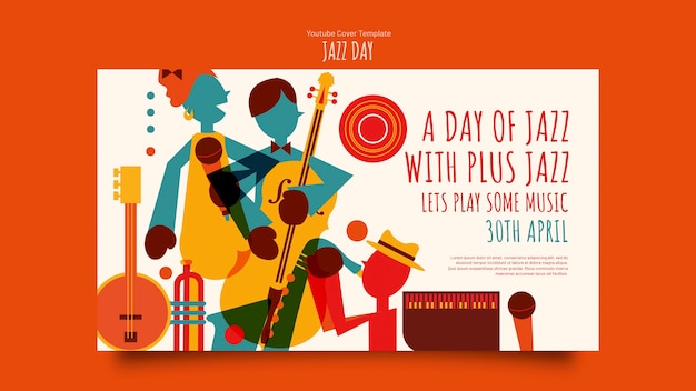 plantilla de portada de youtube del día del jazz plano