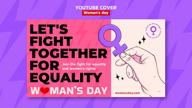 PSD gratuito plantilla de portada de youtube del día de la mujer de diseño plano