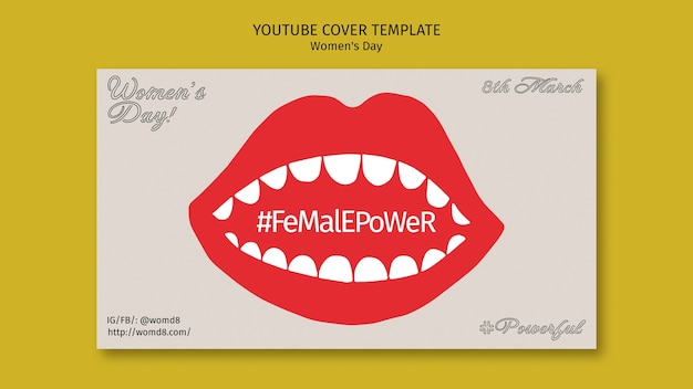 Plantilla de portada de youtube del día de la mujer de diseño plano