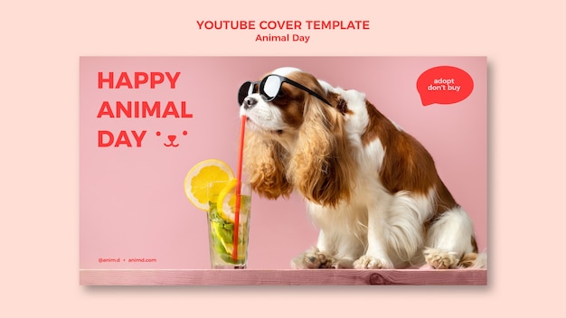 Plantilla de portada de youtube del día mundial de los animales con perro