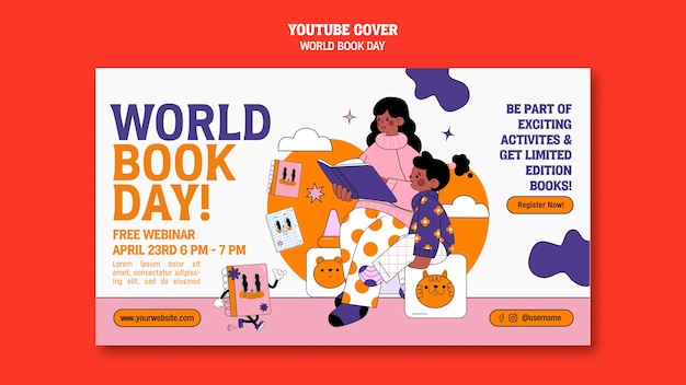 Plantilla de portada de youtube del día mundial del libro