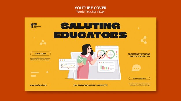 plantilla de portada de youtube para el día mundial de los maestros