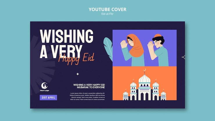 PSD gratuito plantilla de portada de youtube de diseño plano eid al fitr