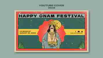 PSD gratuito plantilla de portada de youtube de diseño plano onam day