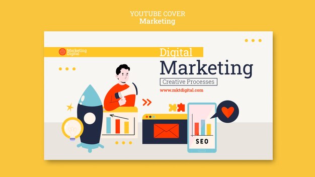 Plantilla de portada de youtube de empresa comercial de marketing