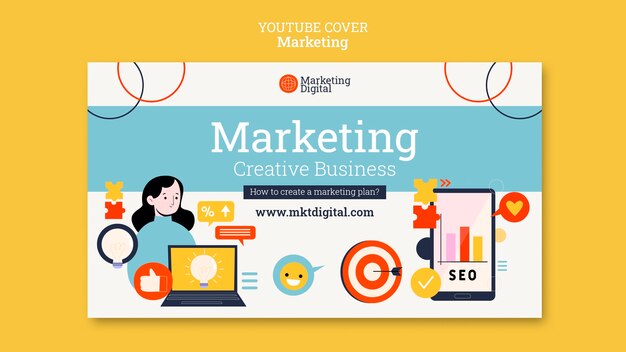 Plantilla de portada de youtube de empresa comercial de marketing