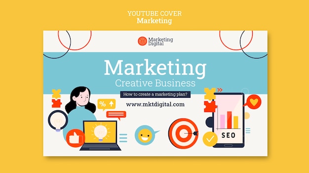 Plantilla de portada de youtube de empresa comercial de marketing