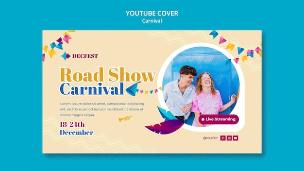 PSD gratuito plantilla de portada de youtube de entretenimiento de carnaval