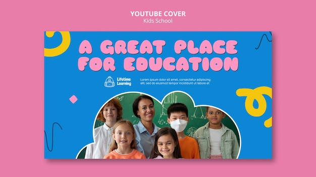 PSD gratuito plantilla de portada de youtube escolar para niños