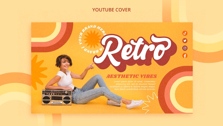 PSD gratuito plantilla de portada de youtube estética de los 70