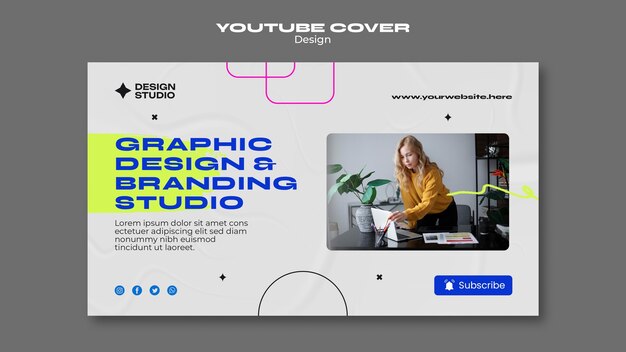 Plantilla de portada de youtube de estudio de diseño de diseño plano