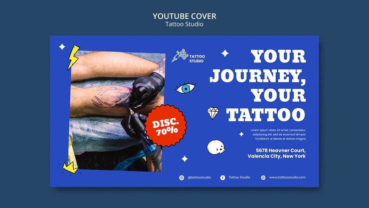 PSD gratuito plantilla de portada de youtube de estudio de tatuajes