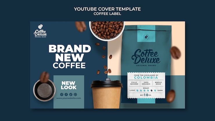 PSD gratuito plantilla de portada de youtube para etiqueta de café