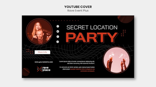 Plantilla de portada de youtube de evento rave