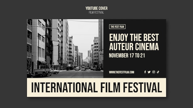 PSD gratuito plantilla de portada de youtube del festival de cine monocromático