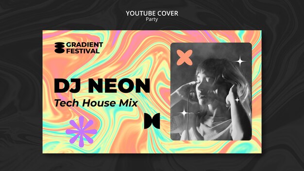 Plantilla de portada de youtube del festival de música con efecto líquido multicolor