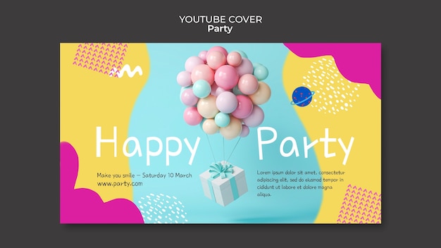 PSD gratuito plantilla de portada de youtube de fiesta de diseño plano