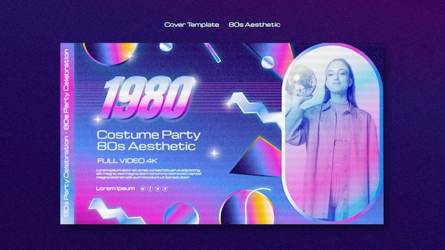 PSD gratuito plantilla de portada de youtube de fiesta estética de los 80