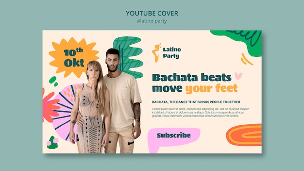 PSD gratuito plantilla de portada de youtube de fiesta latina