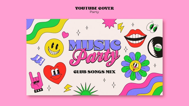 Plantilla de portada de youtube de fiesta de música retro