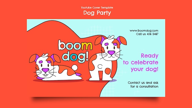 PSD gratuito plantilla de portada de youtube de fiesta de perros de diseño plano